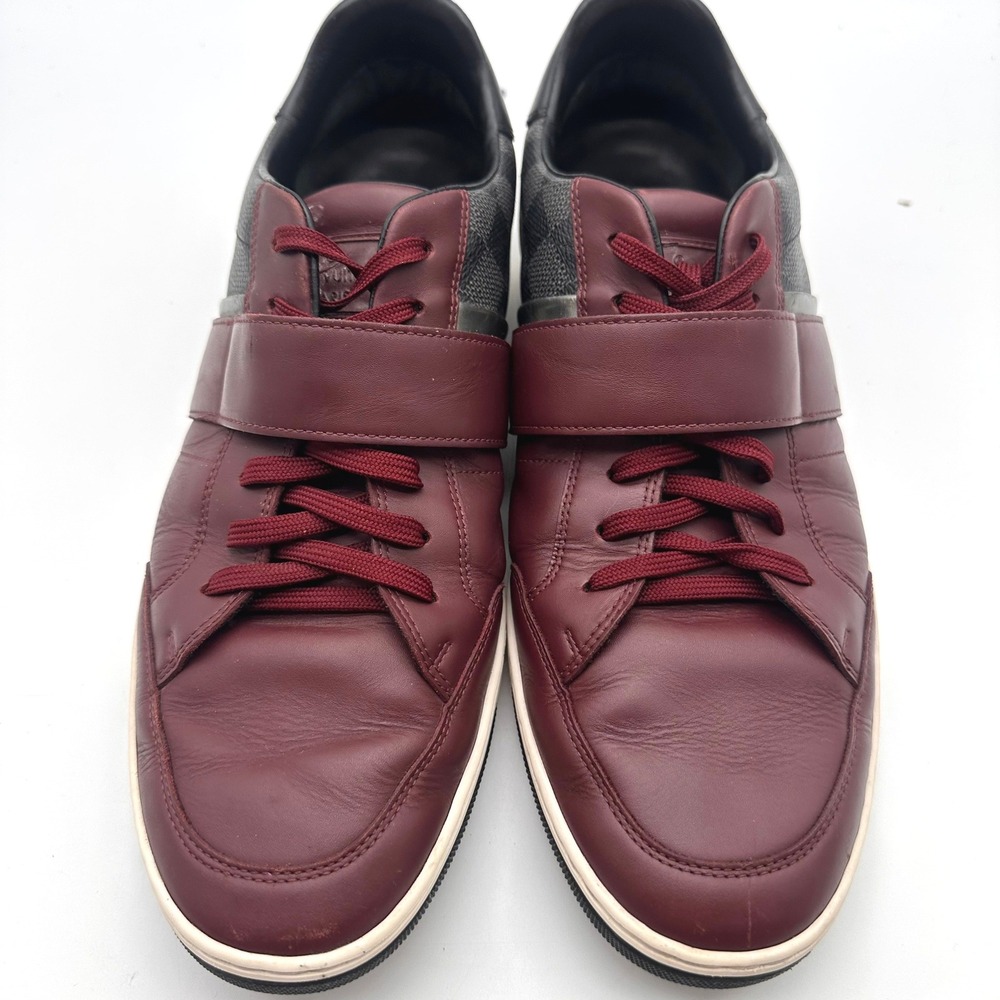 Louis Vuitton Damier Graphite Burgundy Leather Strap Sneakers Mens Low Top 9.5 - Picture 15 of 16